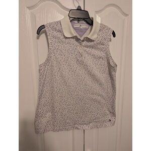 Tommy Hilfiger Womens Sleeveless Floral Polo Shirt Large Purple